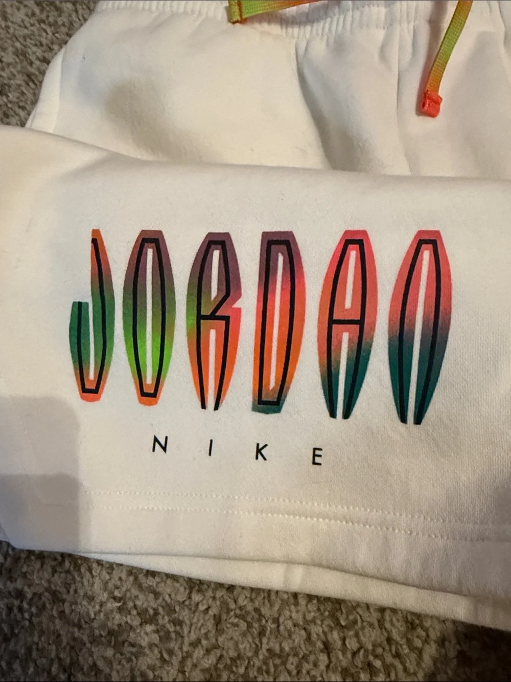 Jordan White Shorts with Multicolor Gradient Logos